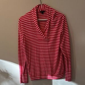 Talbots Red and White Striped Cowl Neck Sweater